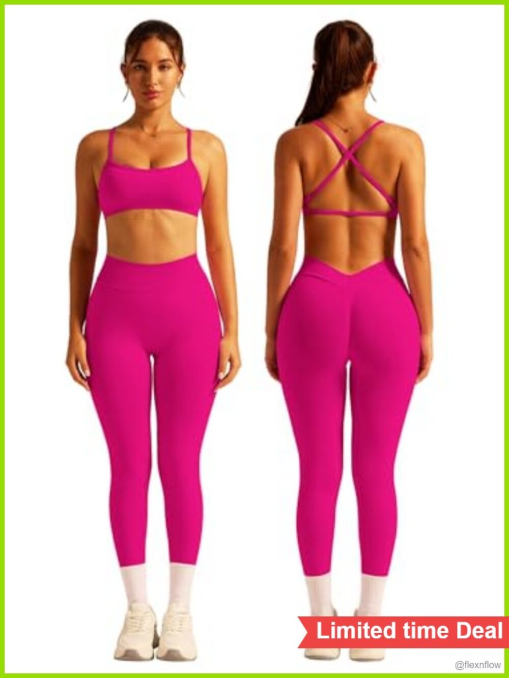 Seamless 2 Piece Workout Set Strappy Sports Bra V Scrunch Leggings Gym Yoga